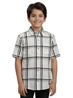 Boys Textured Checked Cotton Casual Shirt White, Comfortable Everyday Wear Shirt-BSC-7342-012-1WH