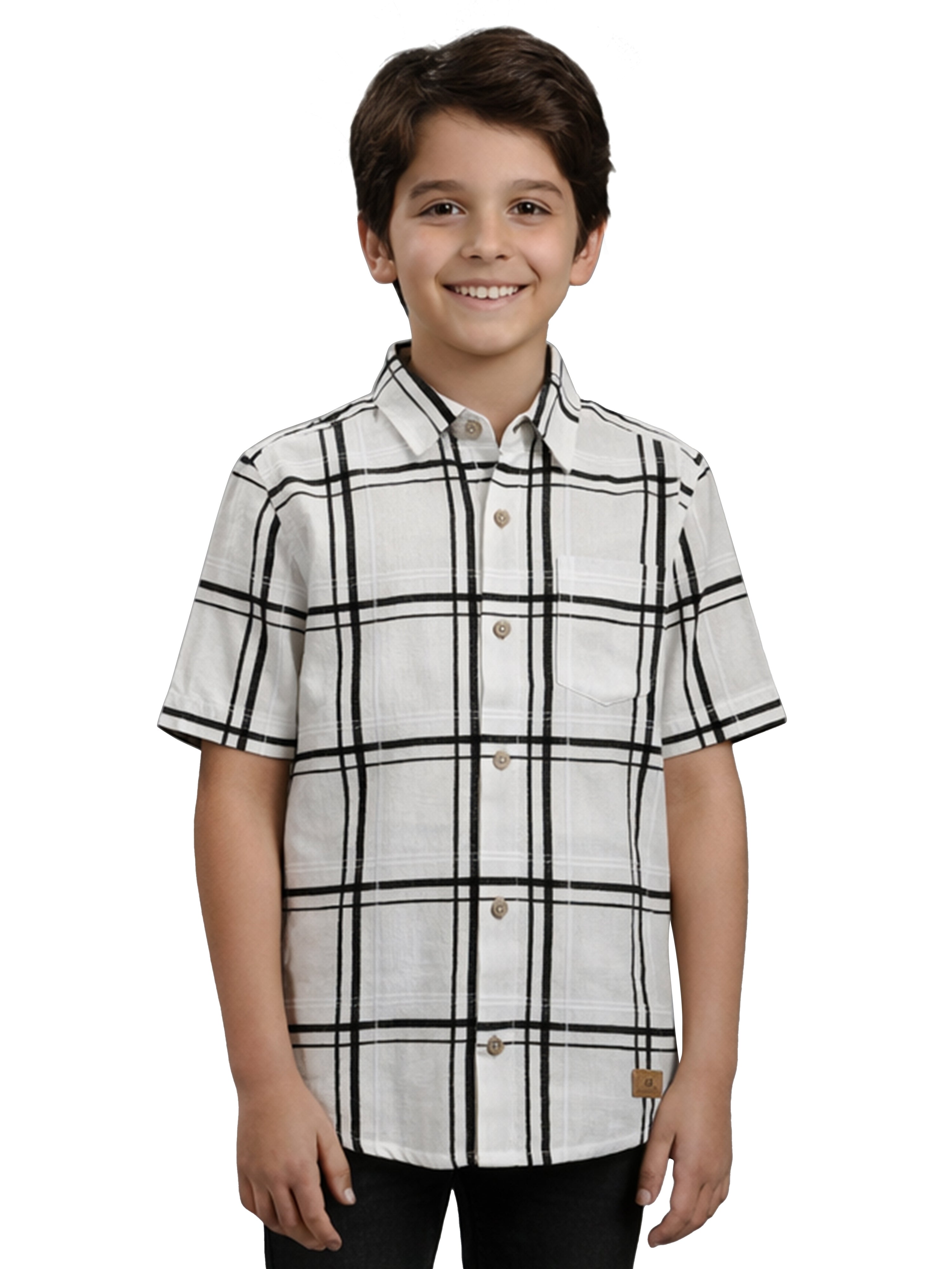 Boys Textured Checked Cotton Casual Shirt White, Comfortable Everyday Wear Shirt-BSC-7342-012-1WH