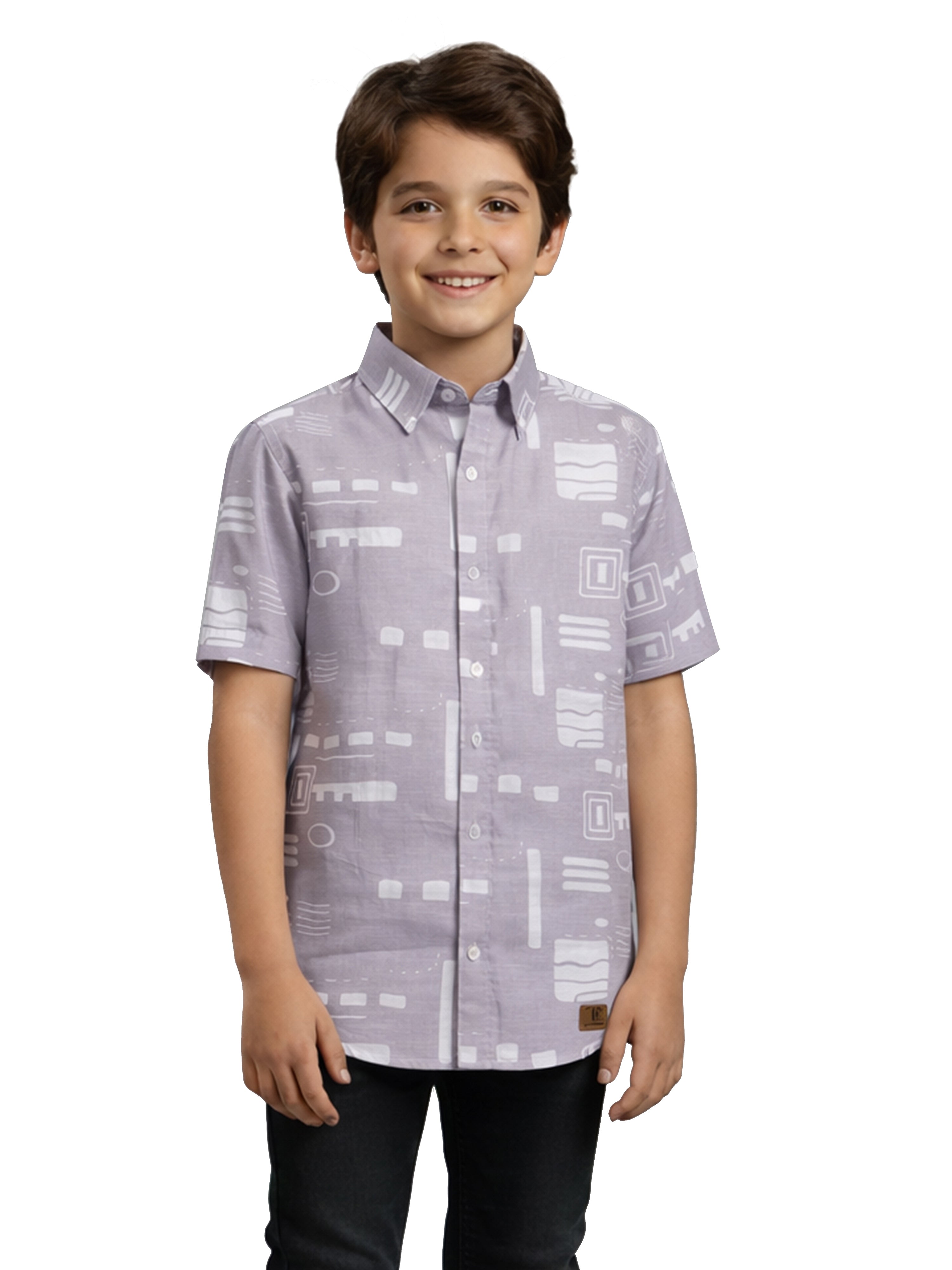 BOYS SLUB ABSTRACT PRINT SHIRT PURPLE-BRS-6677-018-0308-3P