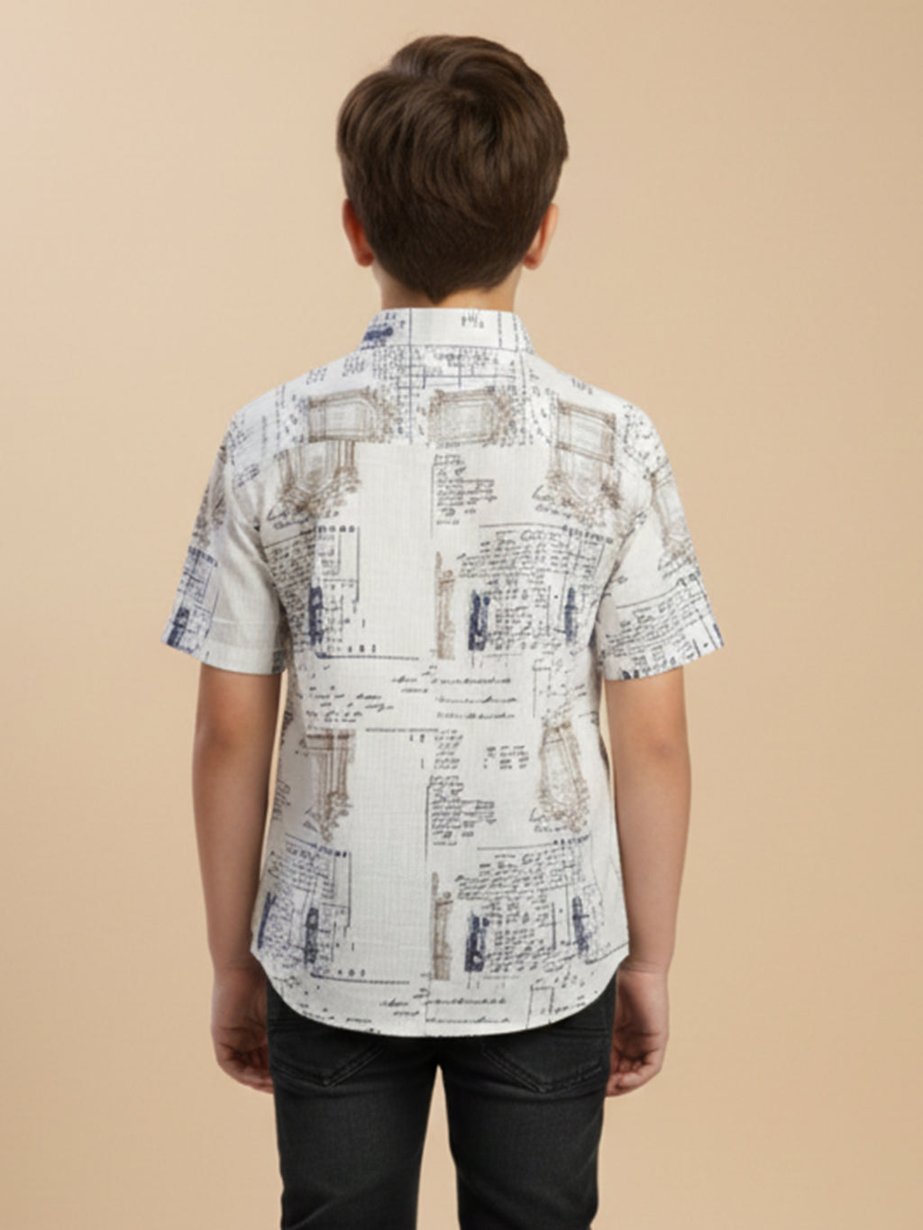 Boys Cotton Abstract Printed Casual Wear Regular Fit Half Sleeve White-(BRS-6677-011-2WH)