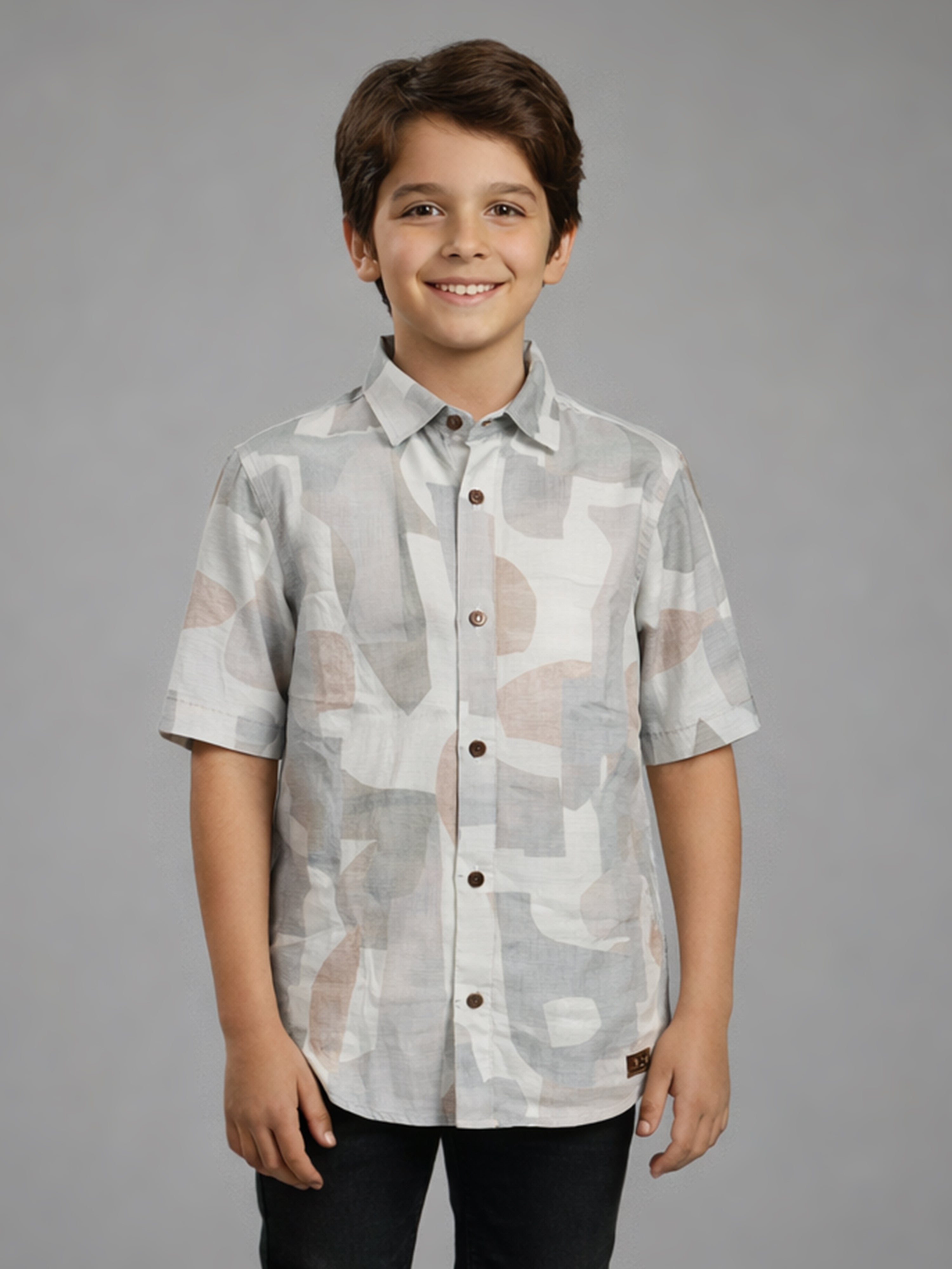 BOYS Premium Satin Abstract Printed Shirt Blue - (BRS-6677-014-0308-2LB)
