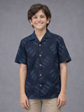 BOYS SATIN SELF PATTERN CUBAN COLLAR SHIRT BLUE-(BCUS-7216-012-0308-2BU)