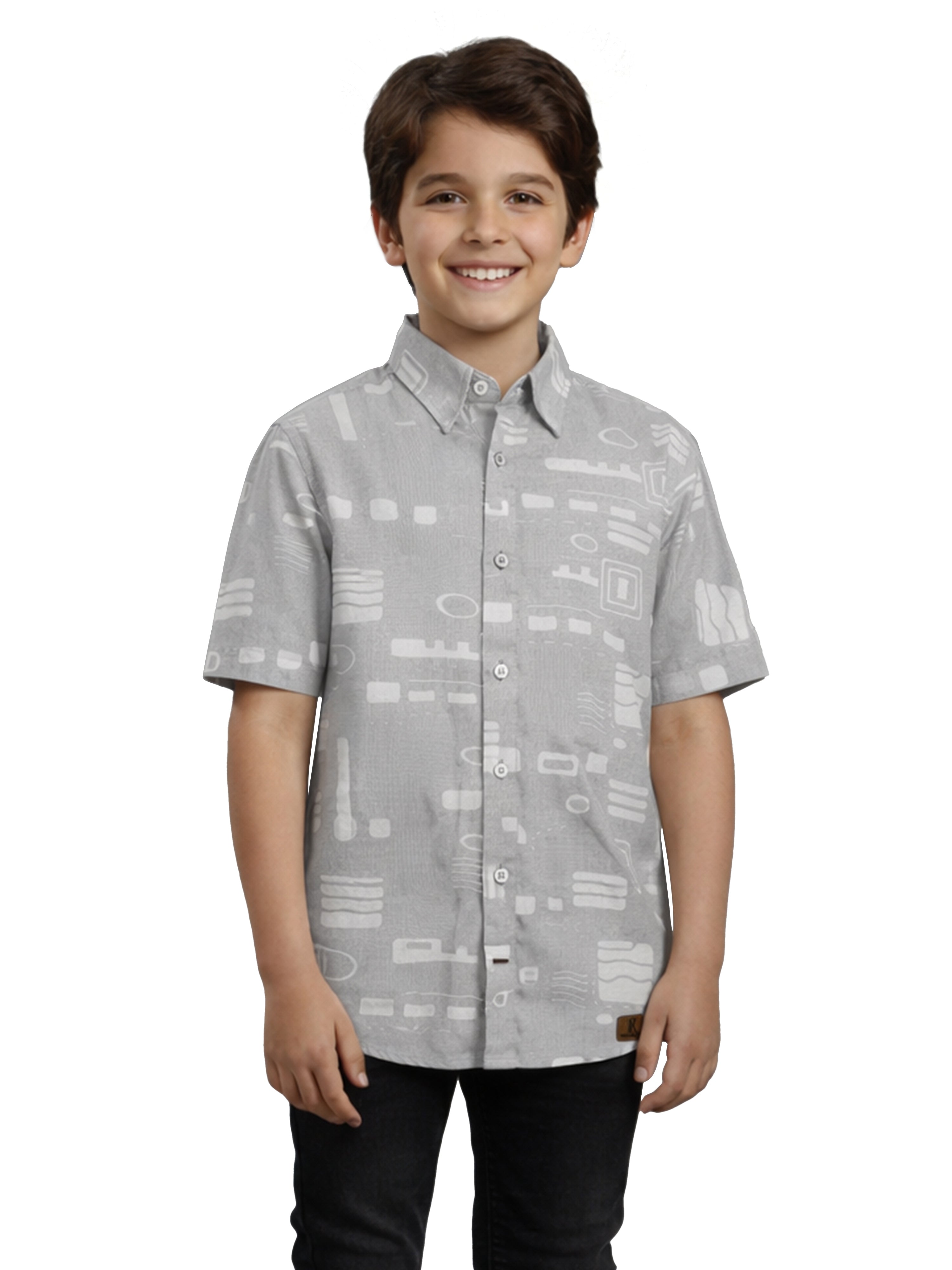 BOYS SLUB ABSTRACT PRINT SHIRT GREY-(BRS-6677-018-0308-2G)