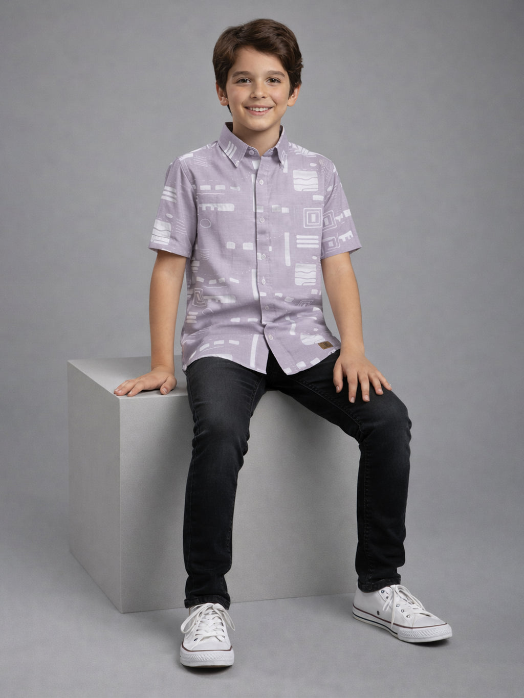 BOYS SLUB ABSTRACT PRINT SHIRT PURPLE-BRS-6677-018-0308-3P
