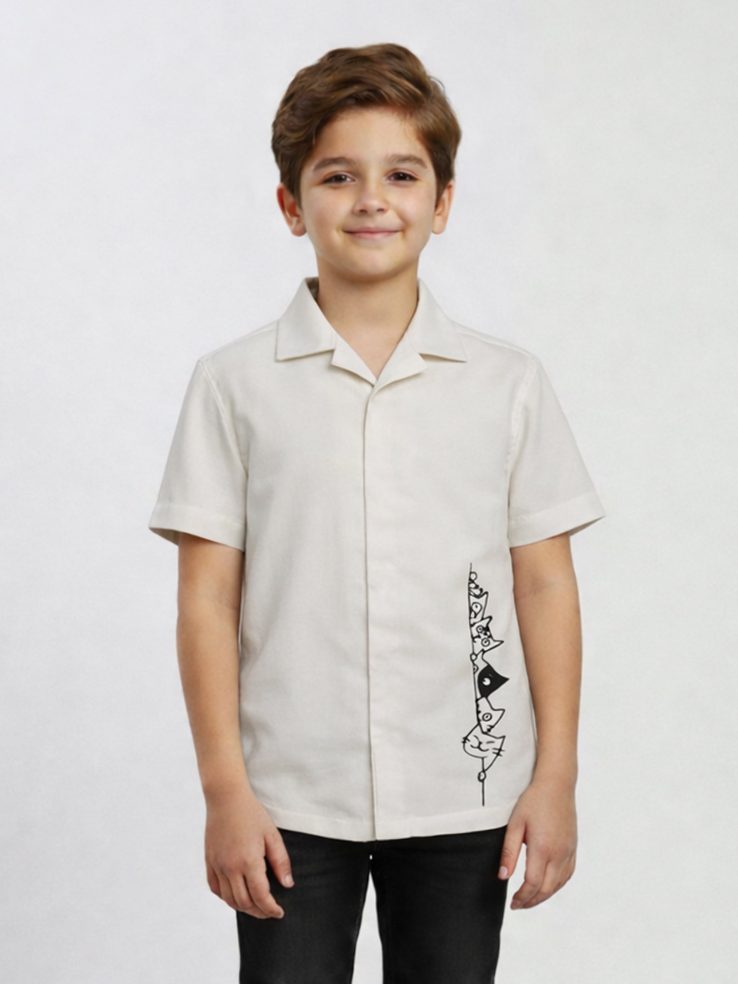 BOYS PREMIUM POLY COTTON EMBROIDERED CUBAN COLLAR SHIRT WHITE-(BCUS-7216-014-0308-1WH)