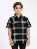 Boys Textured Checked Cotton Casual Shirt Black, Comfortable Everyday Wear Shirt-(BSC-7342-012-0308-2BL)
