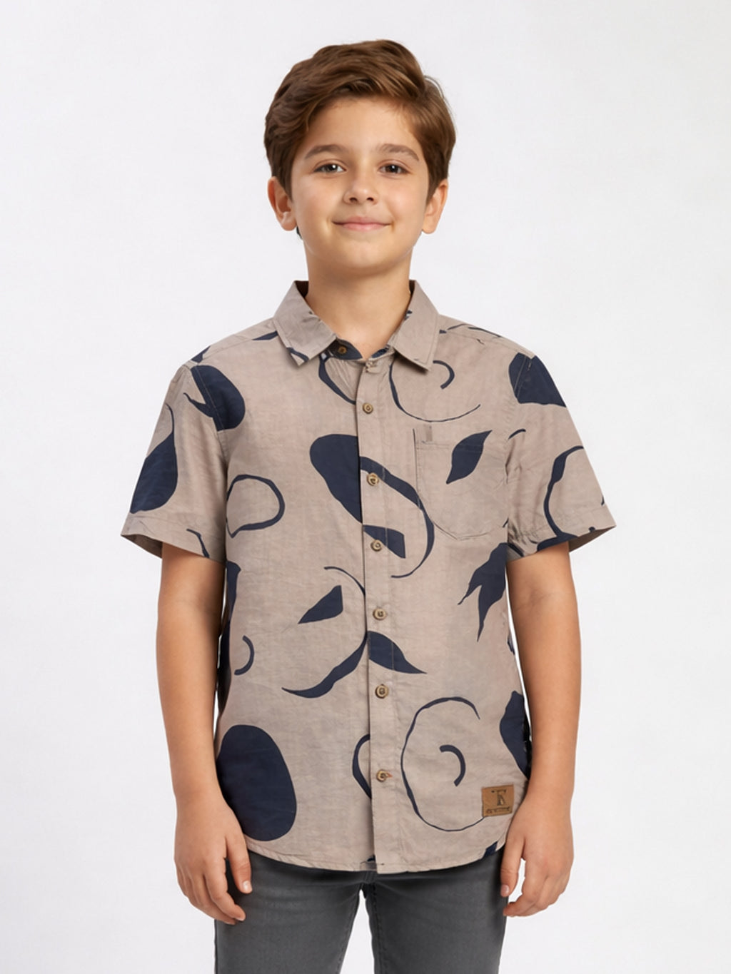 Boys Abstract Printed Satin Casual Shirt Brown, Stylish Shirt - (BSC-7342-013-2BR)