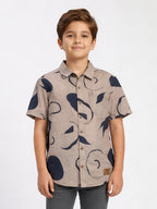 Boys Abstract Printed Satin Casual Shirt Brown, Stylish Shirt - (BSC-7342-013-2BR)
