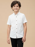 Boys Honeycomb Textured Cotton Casual Shirt White-BSC-(7342-014-0308-2WH)