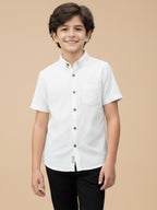 Boys Honeycomb Textured Cotton Casual Shirt White-BSC-(7342-014-0308-2WH)