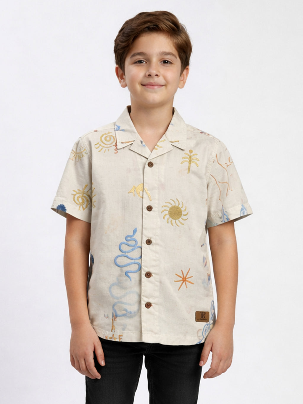 BOYS COTTON EMBROIDERED CUBAN COLLAR SHIRT NORTH SOUTH-(BCUS-7216-013-0308-1NS)