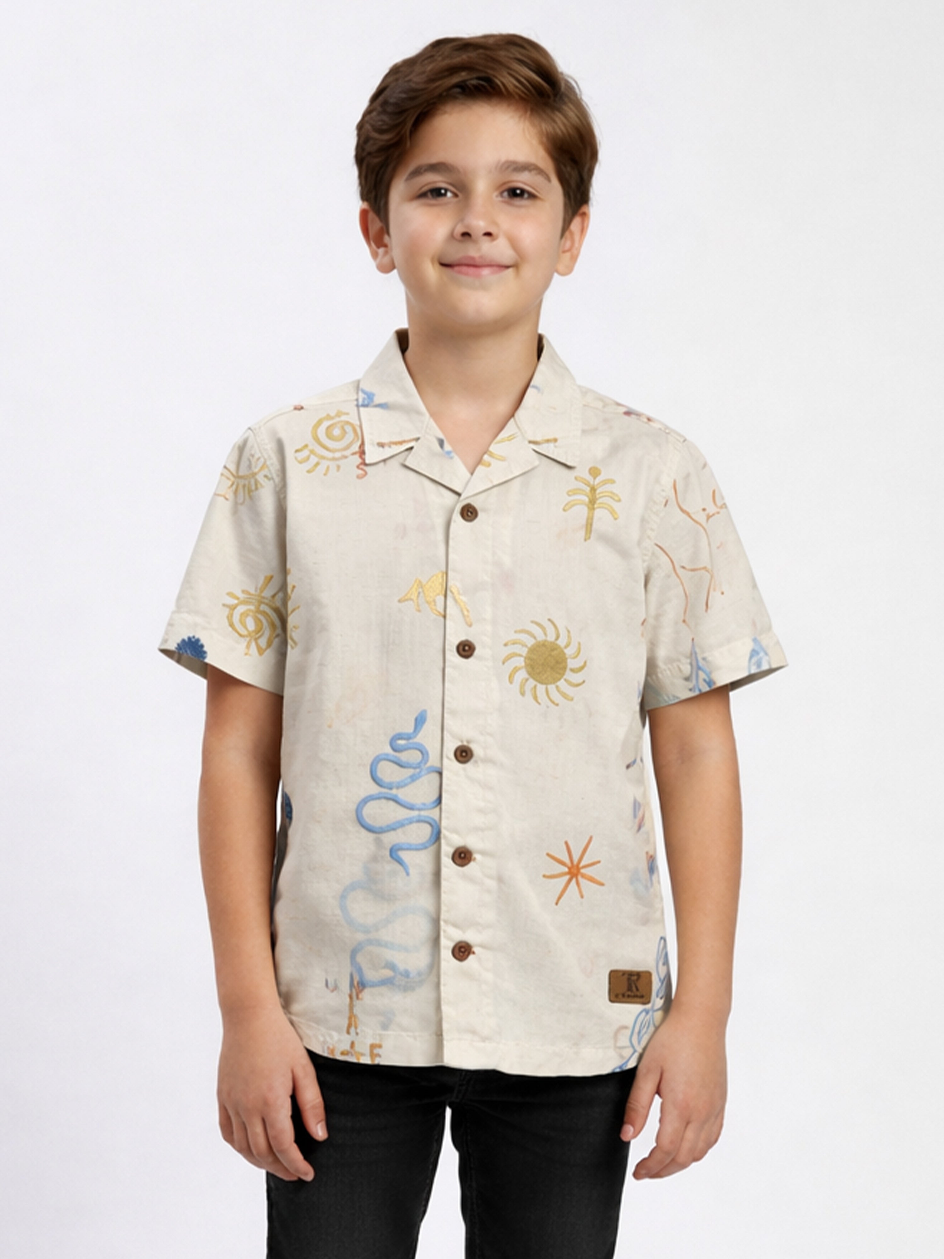 BOYS COTTON EMBROIDERED CUBAN COLLAR SHIRT NORTH SOUTH-(BCUS-7216-013-0308-1NS)