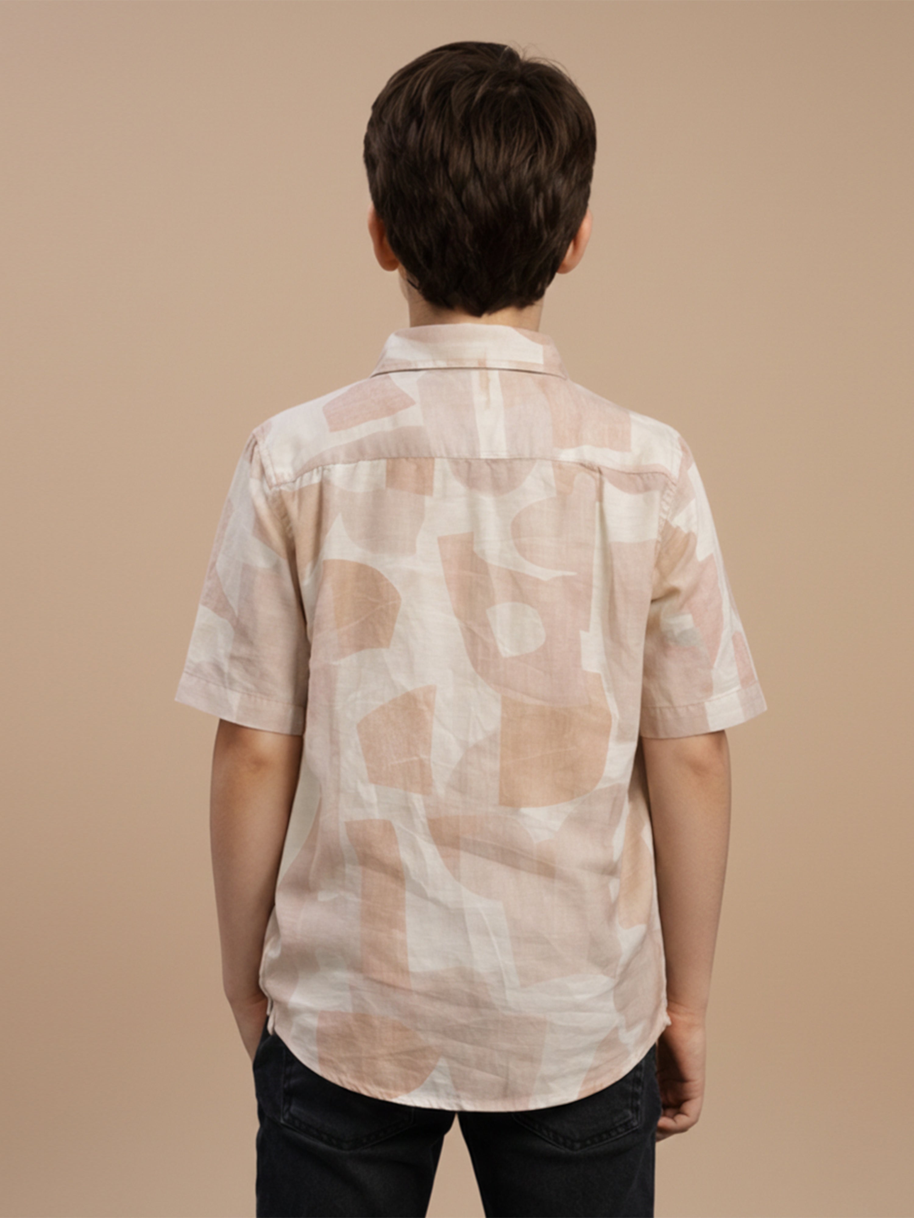BOYS Premium Satin Abstract Printed Shirt Peach -(BRS-6677-014-0308-1PH)