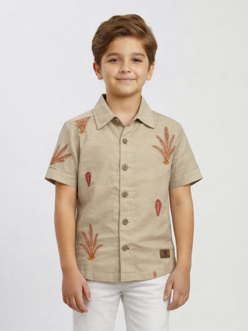 BOYS COTTON TOP EMBROIDERED CUBAN COLLAR SHIRT SANDAL-(BCUS-7216-013-0308-5SA)