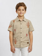 BOYS COTTON TOP EMBROIDERED CUBAN COLLAR SHIRT SANDAL-(BCUS-7216-013-0308-5SA)
