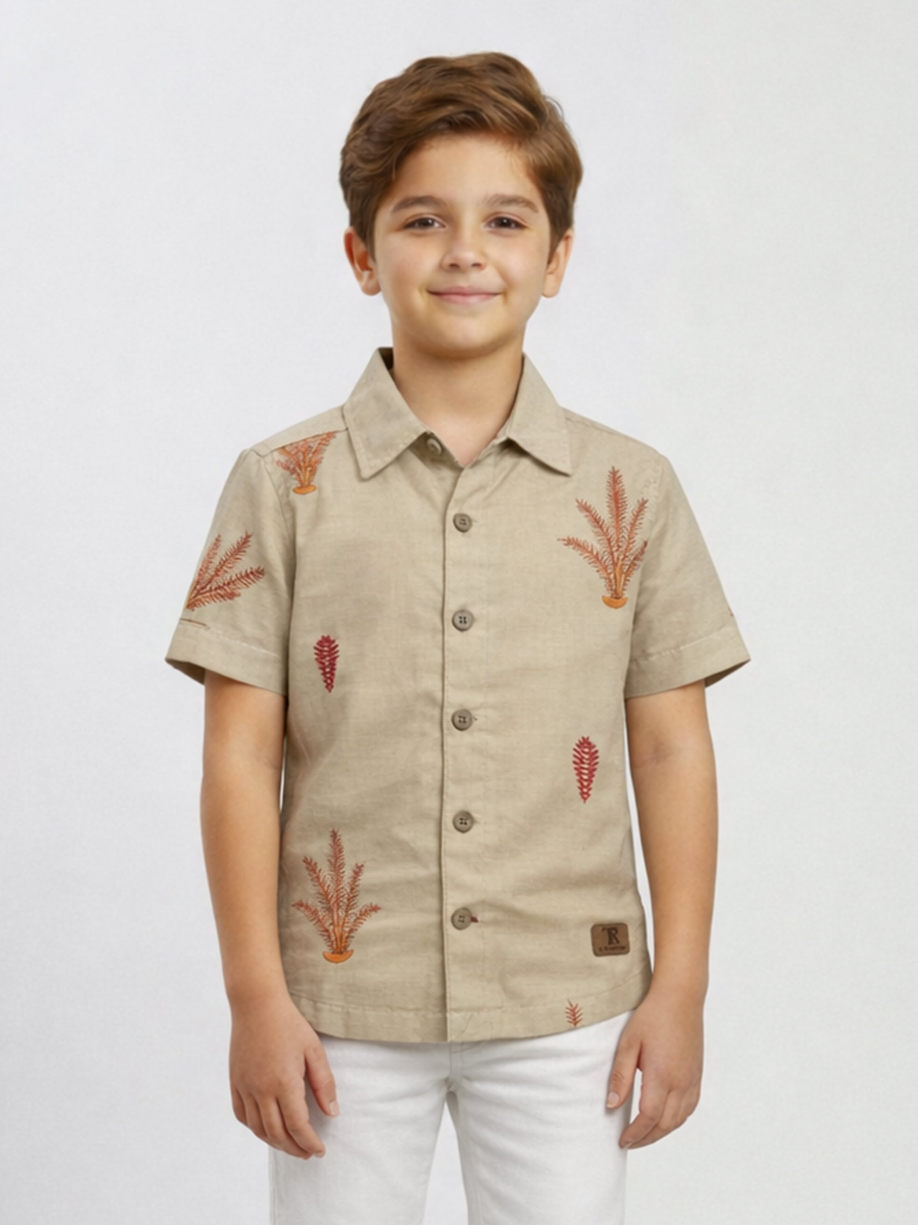 BOYS COTTON TOP EMBROIDERED CUBAN COLLAR SHIRT SANDAL-(BCUS-7216-013-0308-5SA)