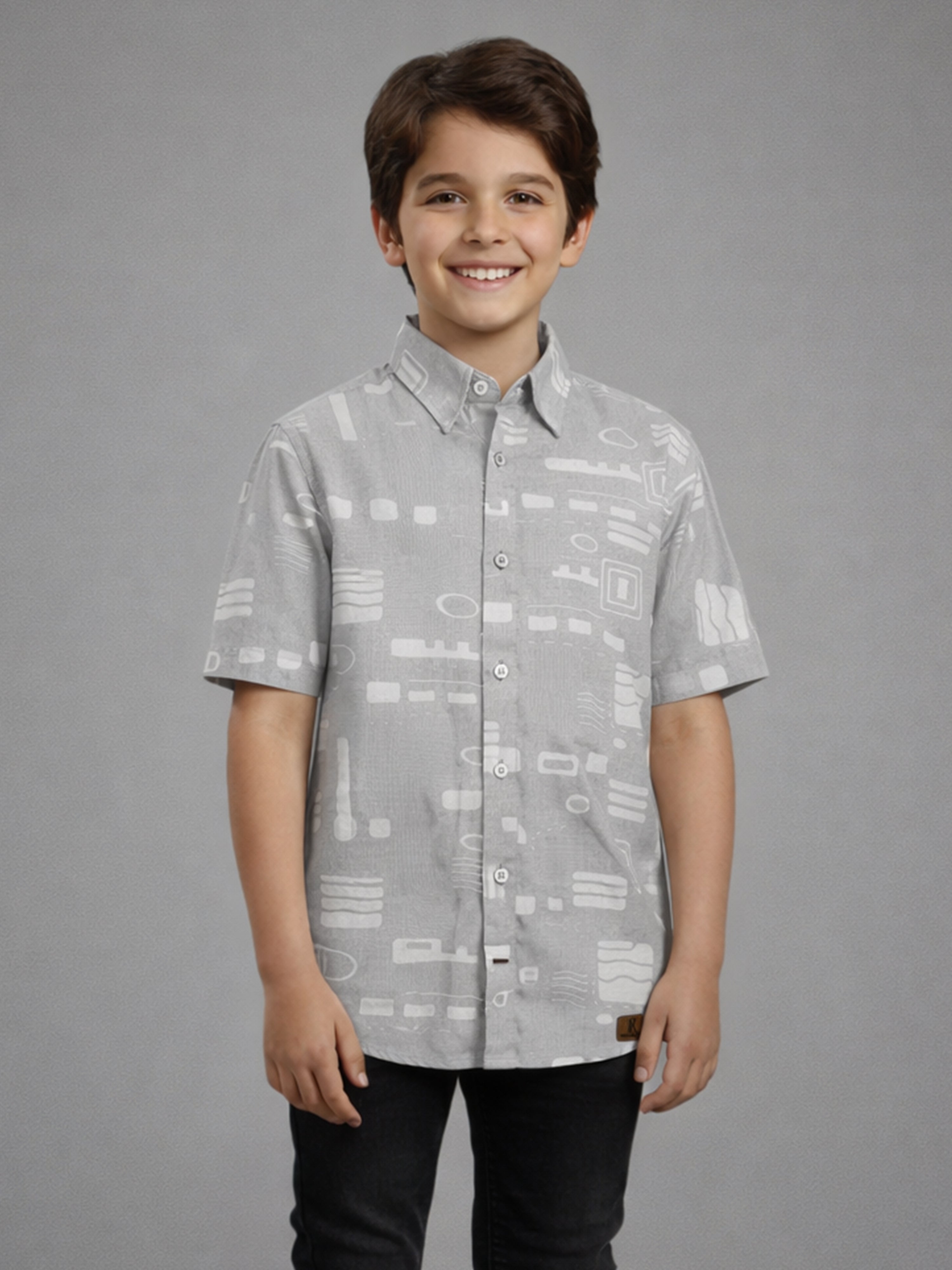 BOYS SLUB ABSTRACT PRINT SHIRT GREY-(BRS-6677-018-0308-2G)