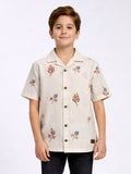 BOYS COTTON EMBROIDERED CUBAN COLLAR SHIRT FLORAL-(BCUS-7216-013-0308-2FL)