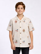 BOYS COTTON EMBROIDERED CUBAN COLLAR SHIRT FLORAL-(BCUS-7216-013-0308-2FL)