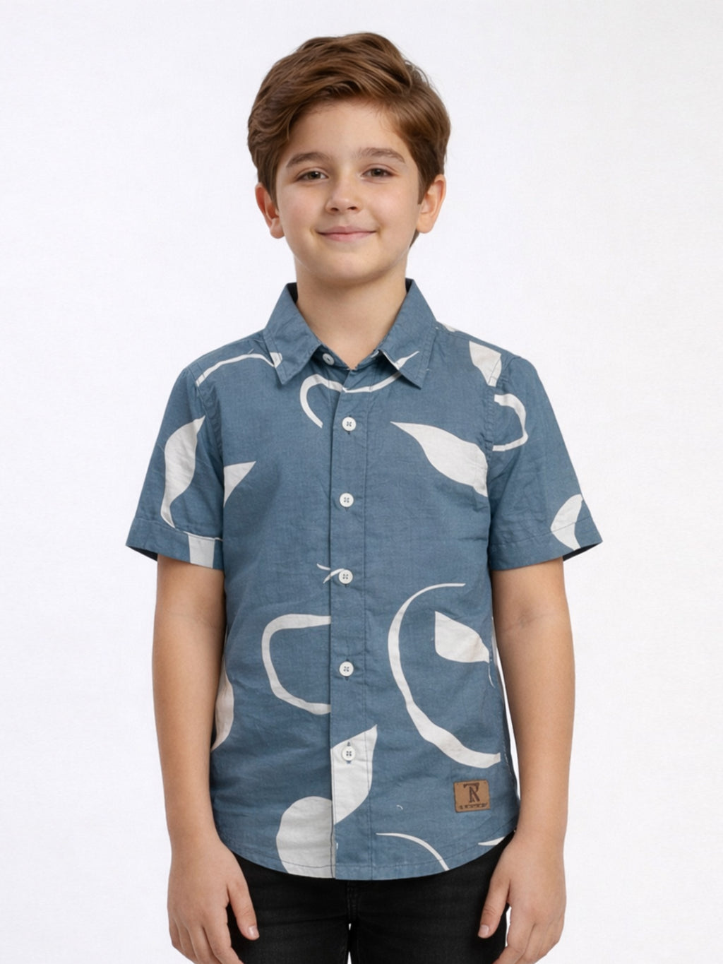 Boys Abstract Printed Satin Casual Shirt Bluish Grey-(BSC-7342-013-1BL)