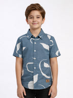 Boys Abstract Printed Satin Casual Shirt Bluish Grey-(BSC-7342-013-1BL)