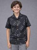 BOYS SATIN SELF PATTERN CUBAN COLLAR SHIRT GREY-(BCUS-7216-012-0308-3GR)