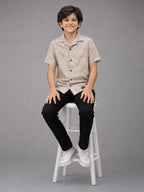 BOYS SATIN SELF PATTERN CUBAN COLLAR SHIRT WHITE-(BCUS-7216-012-0308-4WH)