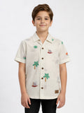 BOYS COTTON TOP EMBROIDERED CUBAN COLLAR SHIRT WHITE-(BCUS-7216-013-0308-6WH)