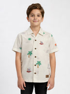 BOYS COTTON TOP EMBROIDERED CUBAN COLLAR SHIRT WHITE-(BCUS-7216-013-0308-6WH)