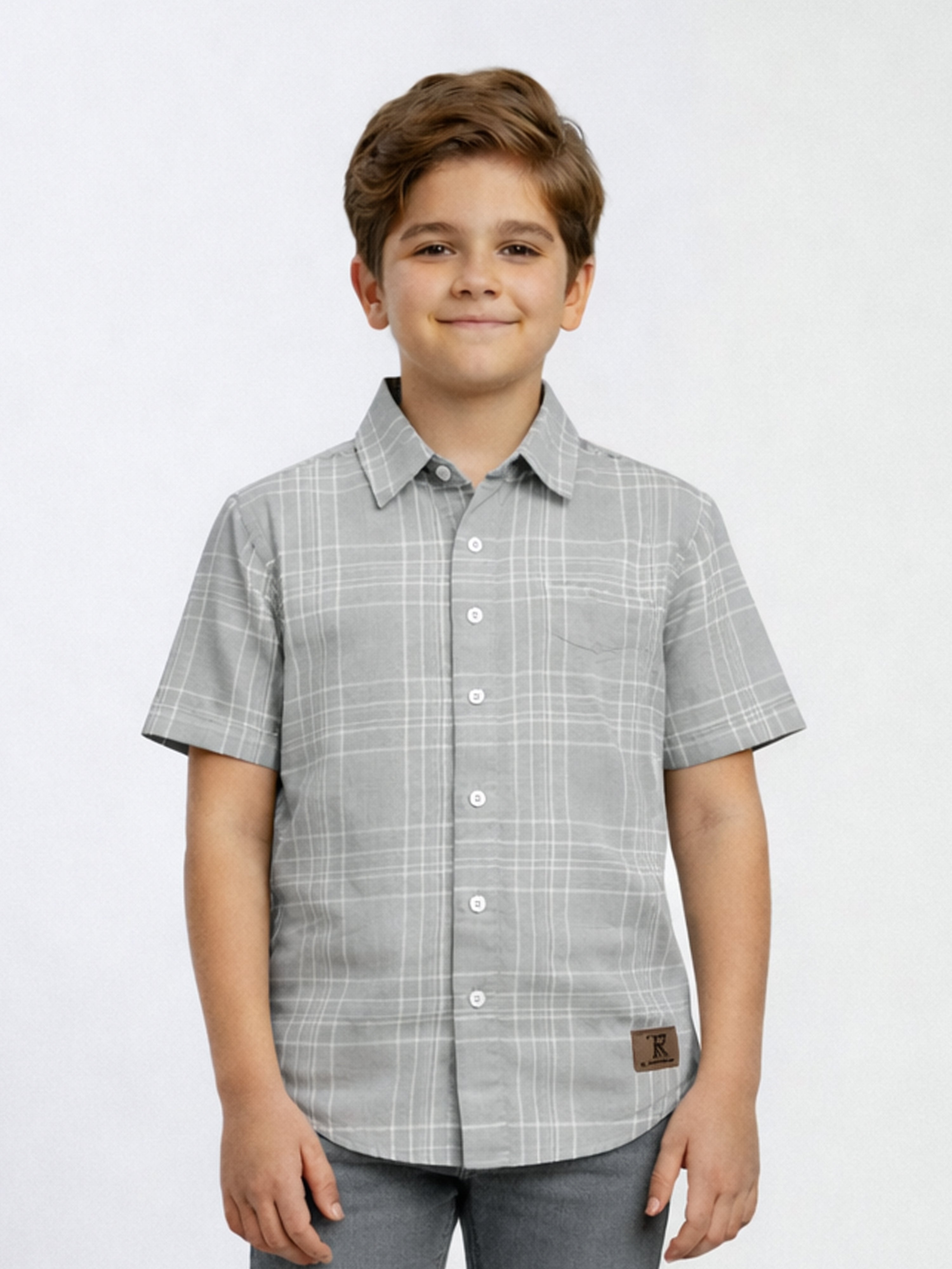 Boys Liberty Cut Cotton Casual Shirt Light Grey, Comfortable Everyday Wear Shirt-(BSC-7342-011-2GR)