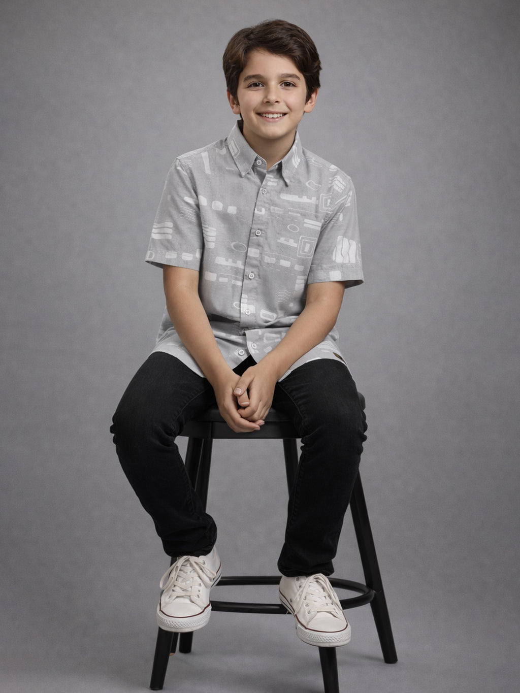 BOYS SLUB ABSTRACT PRINT SHIRT GREY-(BRS-6677-018-0308-2G)