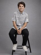 BOYS SLUB ABSTRACT PRINT SHIRT GREY-(BRS-6677-018-0308-2G)