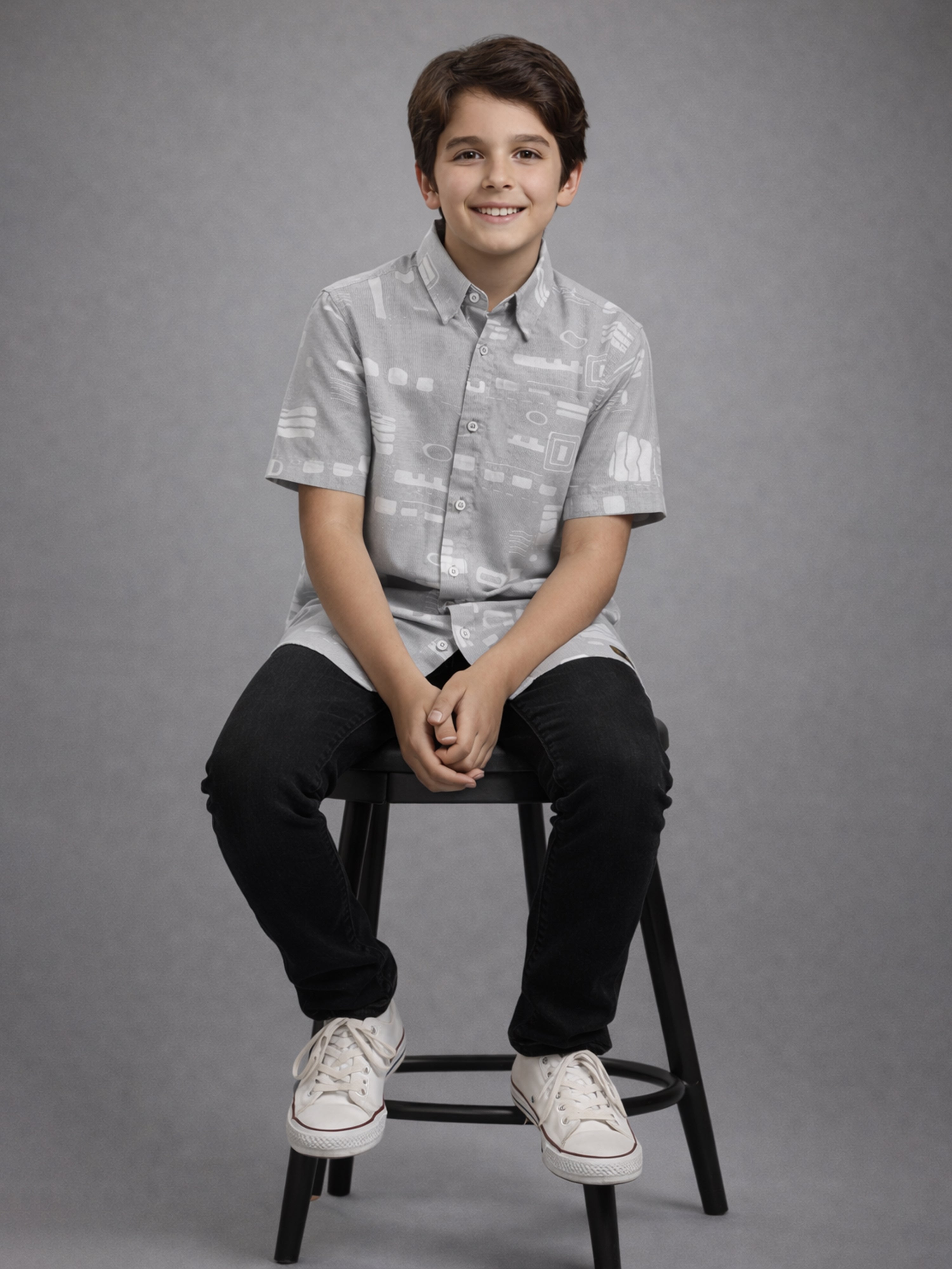 BOYS SLUB ABSTRACT PRINT SHIRT GREY-(BRS-6677-018-0308-2G)