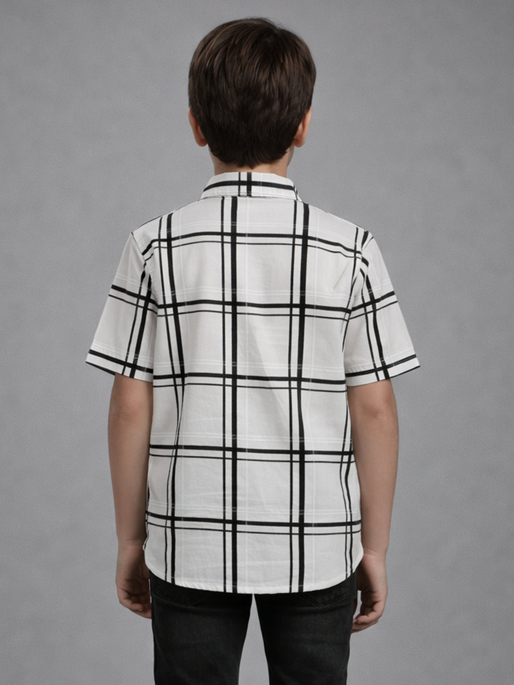 Boys Textured Checked Cotton Casual Shirt White, Comfortable Everyday Wear Shirt-BSC-7342-012-1WH