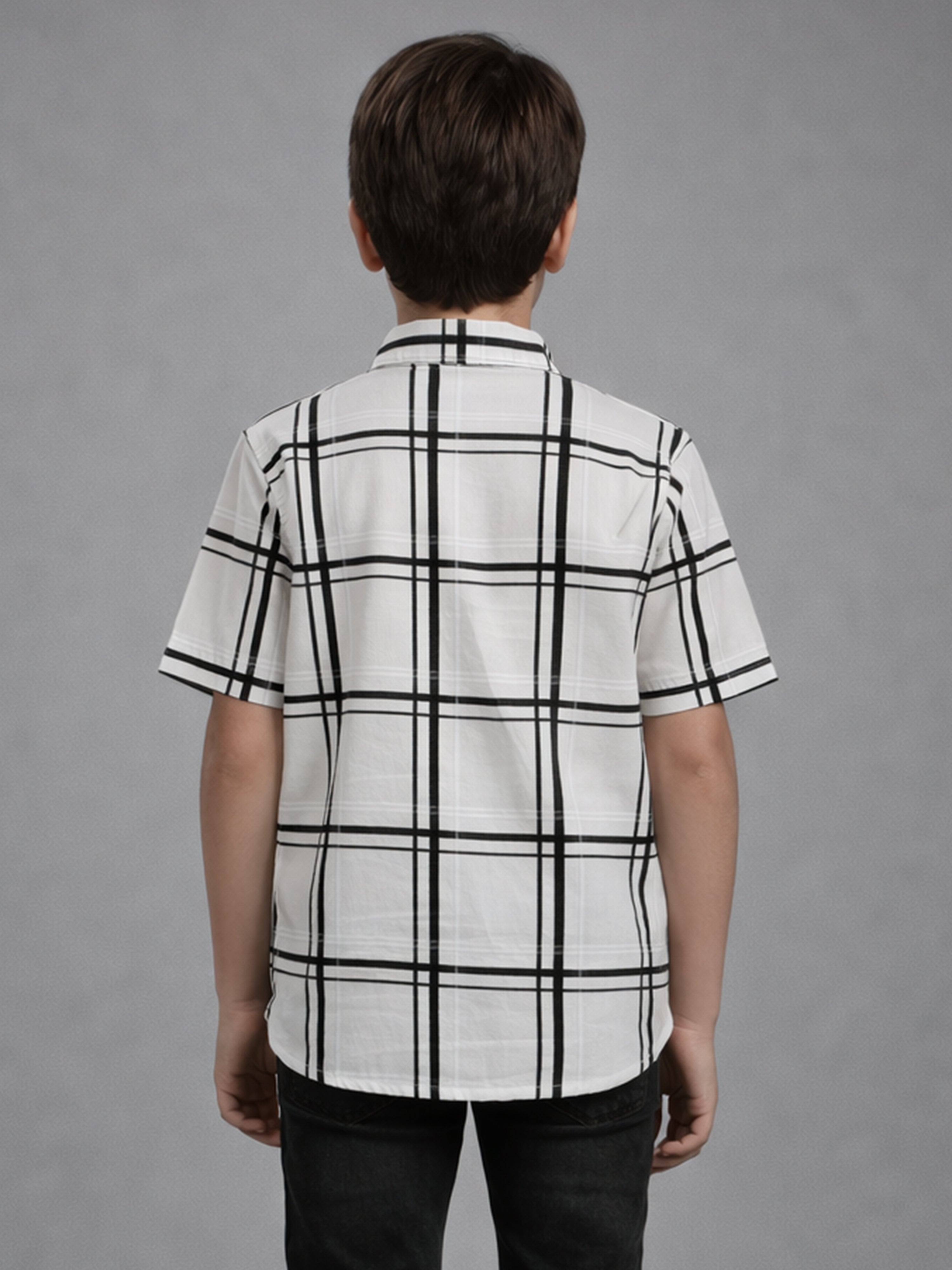 Boys Textured Checked Cotton Casual Shirt White, Comfortable Everyday Wear Shirt-BSC-7342-012-1WH