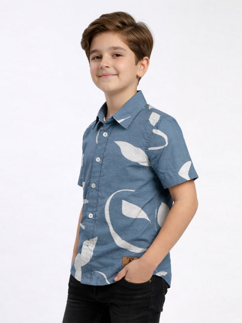 Boys Abstract Printed Satin Casual Shirt Bluish Grey-(BSC-7342-013-1BL)