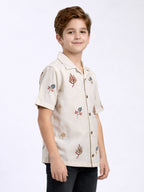 BOYS COTTON EMBROIDERED CUBAN COLLAR SHIRT FLORAL-(BCUS-7216-013-0308-2FL)