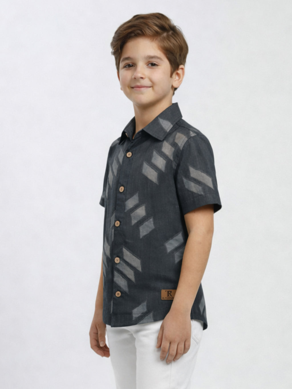 BOYS SATIN SELF PATTERN CUBAN COLLAR SHIRT GREY-(BCUS-7216-012-0308-3GR)