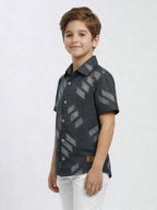 BOYS SATIN SELF PATTERN CUBAN COLLAR SHIRT GREY-(BCUS-7216-012-0308-3GR)