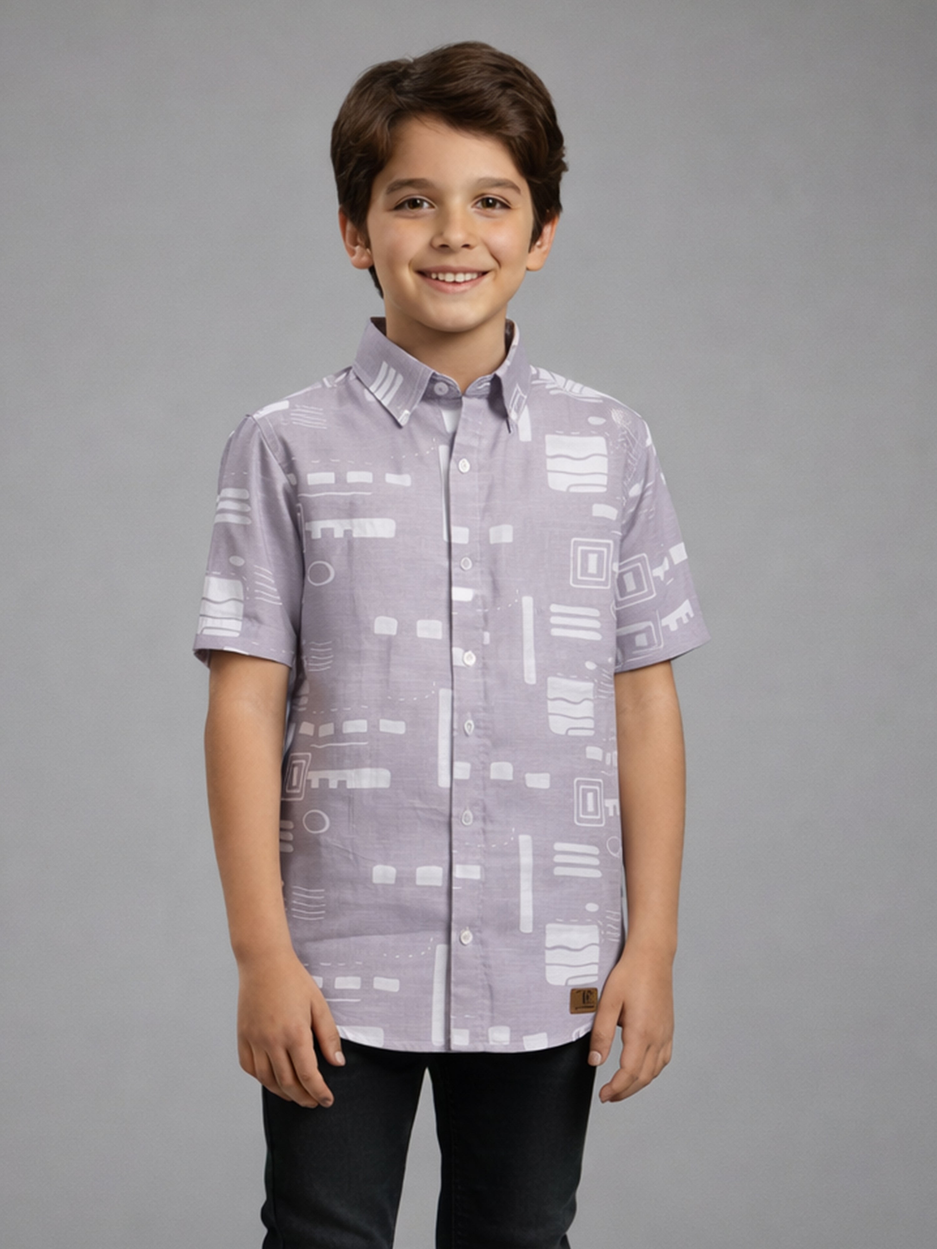 BOYS SLUB ABSTRACT PRINT SHIRT PURPLE-BRS-6677-018-0308-3P