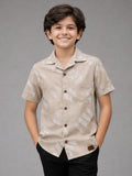 BOYS SATIN SELF PATTERN CUBAN COLLAR SHIRT WHITE-(BCUS-7216-012-0308-4WH)