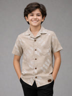 BOYS SATIN SELF PATTERN CUBAN COLLAR SHIRT WHITE-(BCUS-7216-012-0308-4WH)