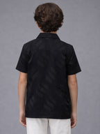 BOYS SATIN SELF PATTERN CUBAN COLLAR SHIRT BLACK-(BCUS-7216-012-0308-1BL)