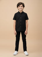 Boys Honeycomb Textured Cotton Casual Shirt Black-(BSC-7342-014-0308-1BL)