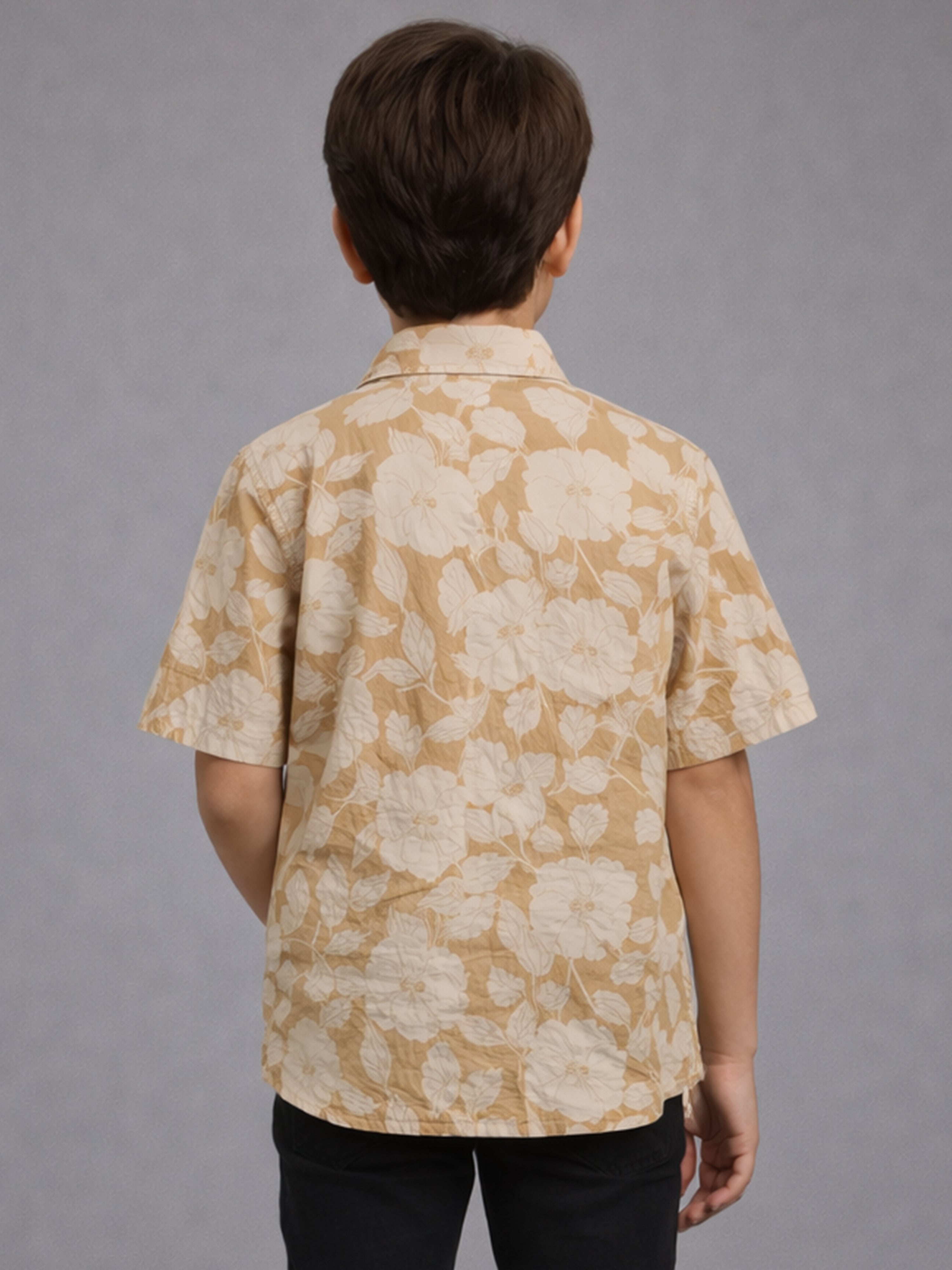 Boys Casual Cotton Floral AOP Print Half Sleeve Regular Fit Shirt Yellow-(BRS-6677-017-0308-1YL)