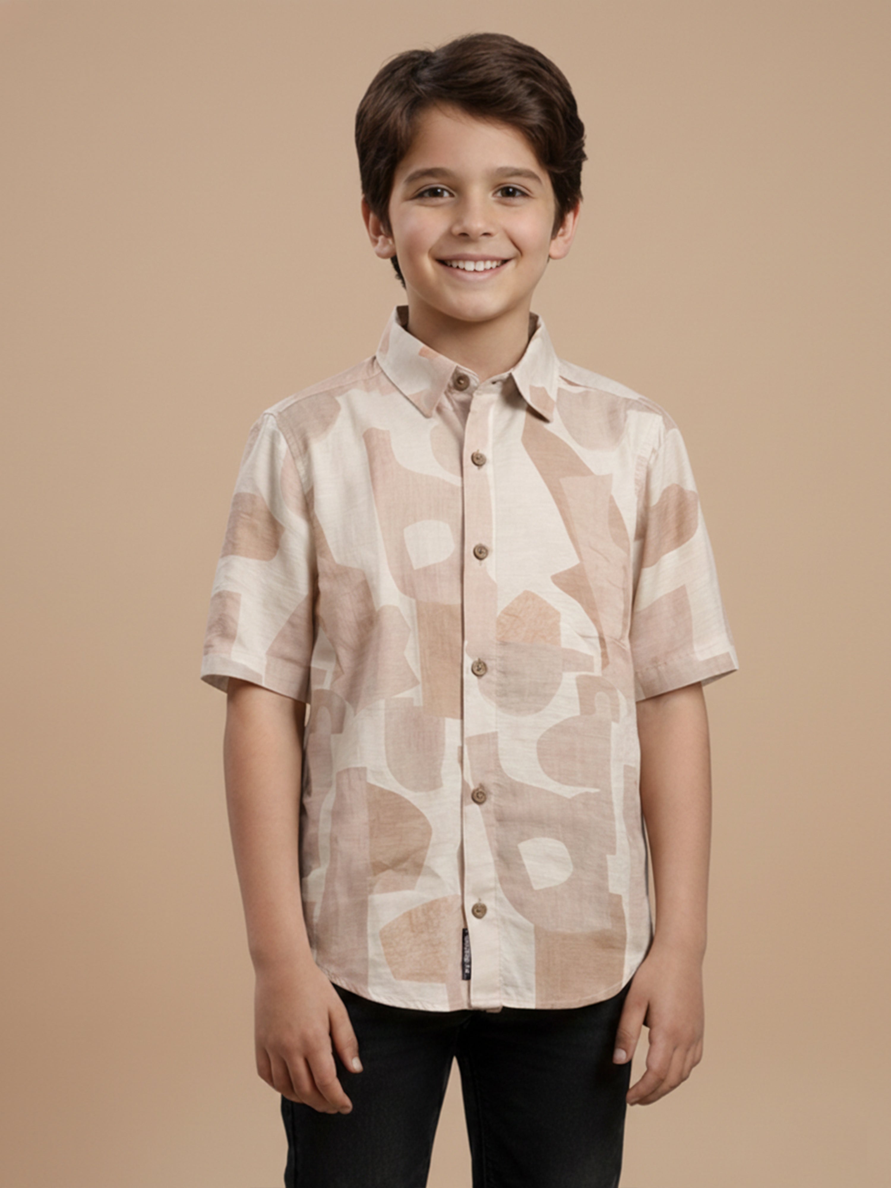 BOYS Premium Satin Abstract Printed Shirt Peach -(BRS-6677-014-0308-1PH)