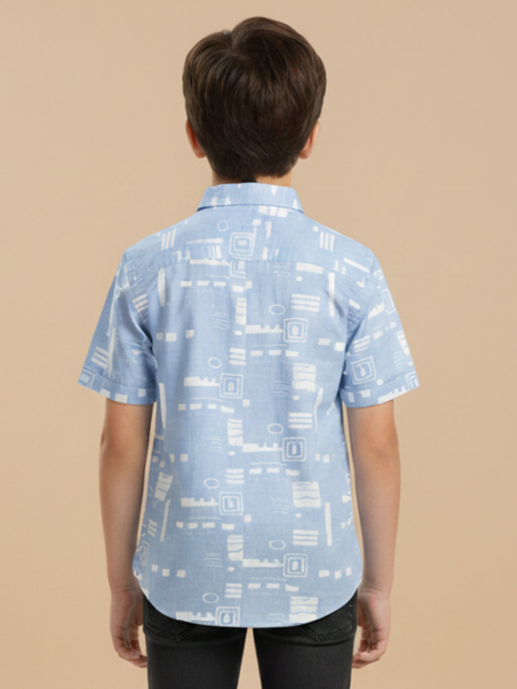 Boys Casual Slub Cotton Abstract Printed Half Sleeve Regular Fit Shirt-(BRS-6677-018-0308-1B)