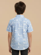 Boys Casual Slub Cotton Abstract Printed Half Sleeve Regular Fit Shirt-(BRS-6677-018-0308-1B)
