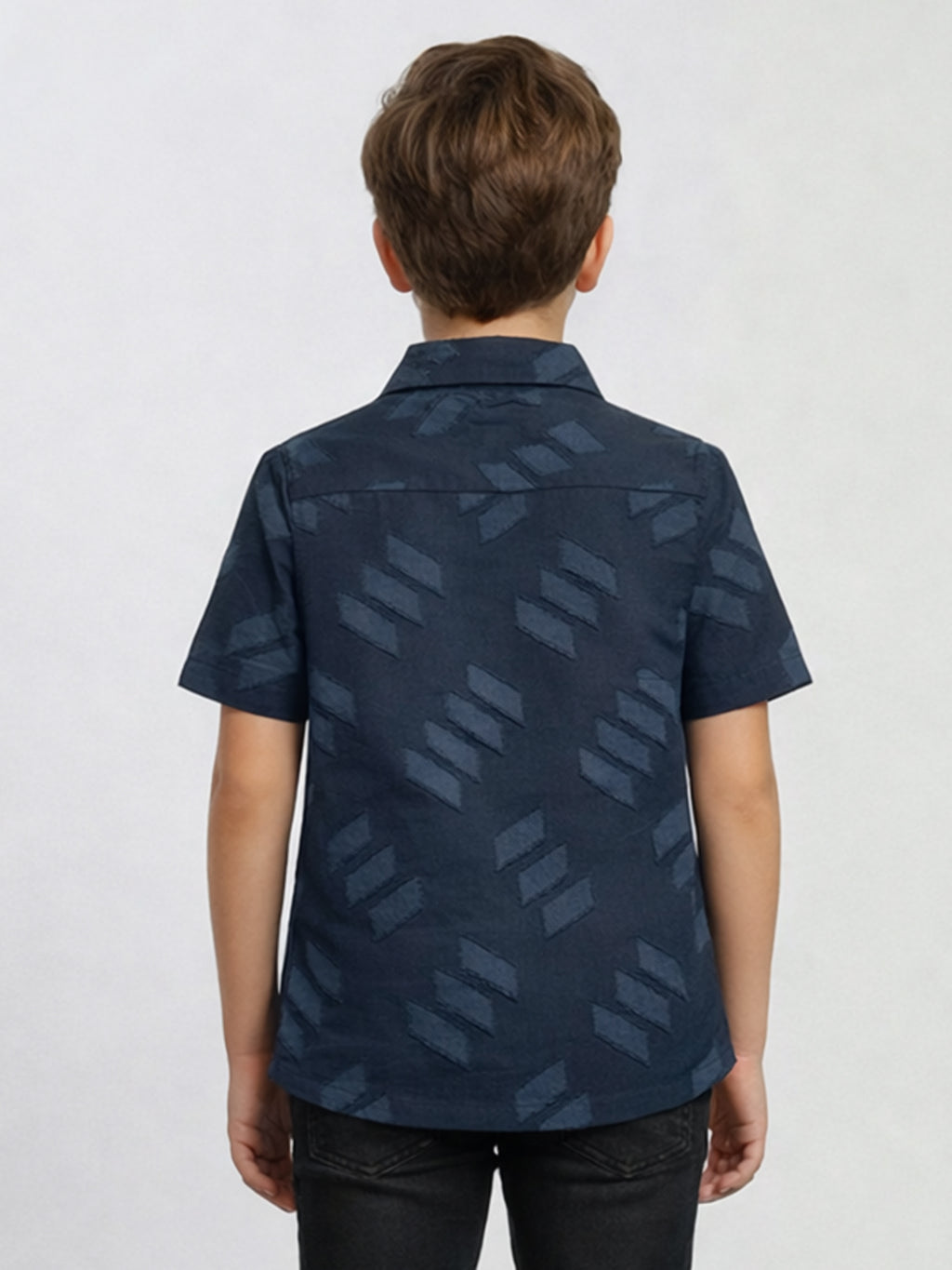 BOYS SATIN SELF PATTERN CUBAN COLLAR SHIRT BLUE-(BCUS-7216-012-0308-2BU)