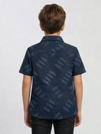 BOYS SATIN SELF PATTERN CUBAN COLLAR SHIRT BLUE-(BCUS-7216-012-0308-2BU)